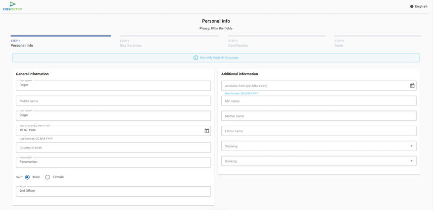 Online Seafarer Application