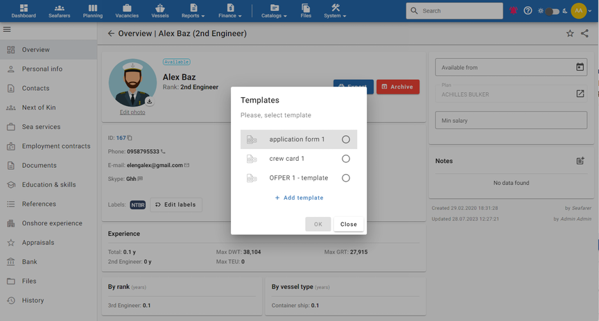 Various Export Templates