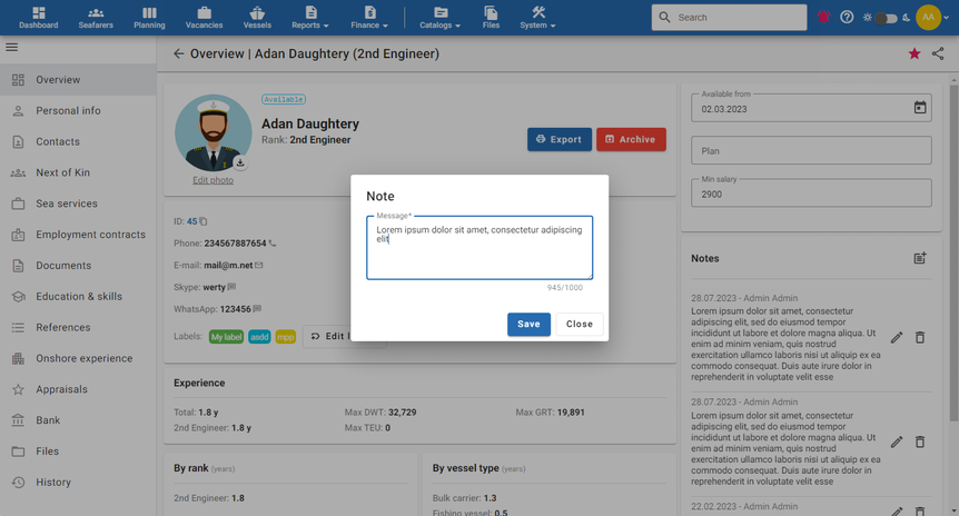 Seafarer Notes Management