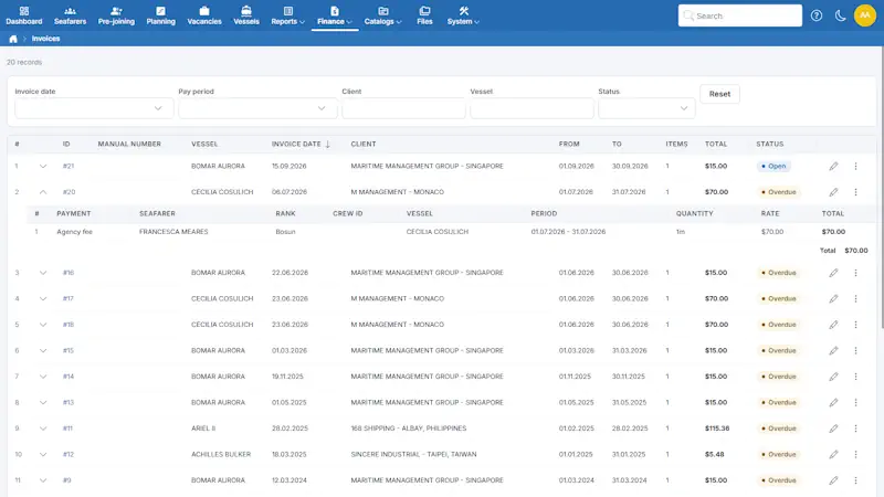 Crewvector Finance interface