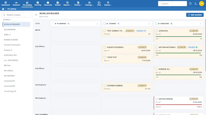Crewvector Planning interface