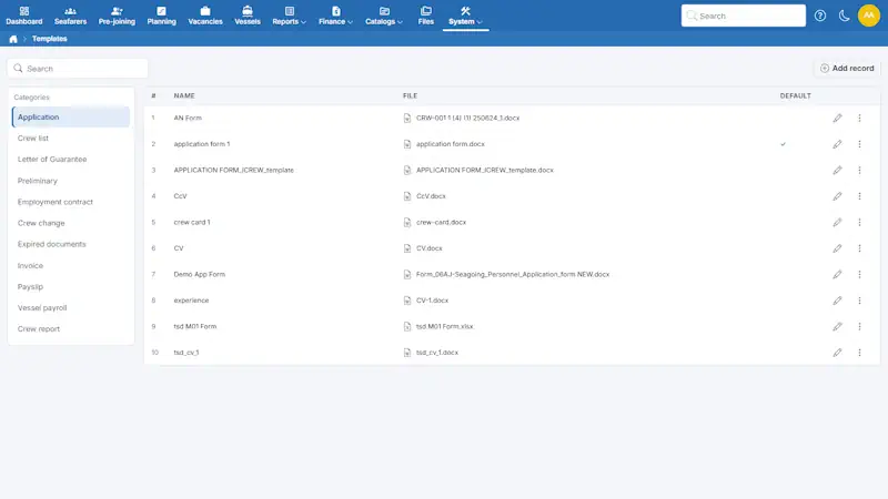 Crew list export templates in Word and Excel in Crewvector