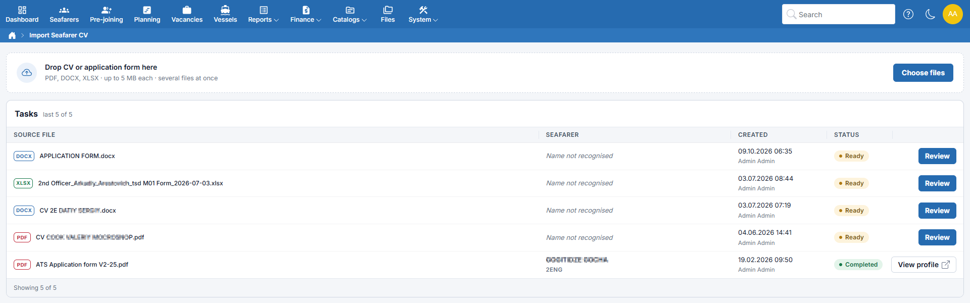 AI CV import of seafarer CVs and application forms in Crewvector