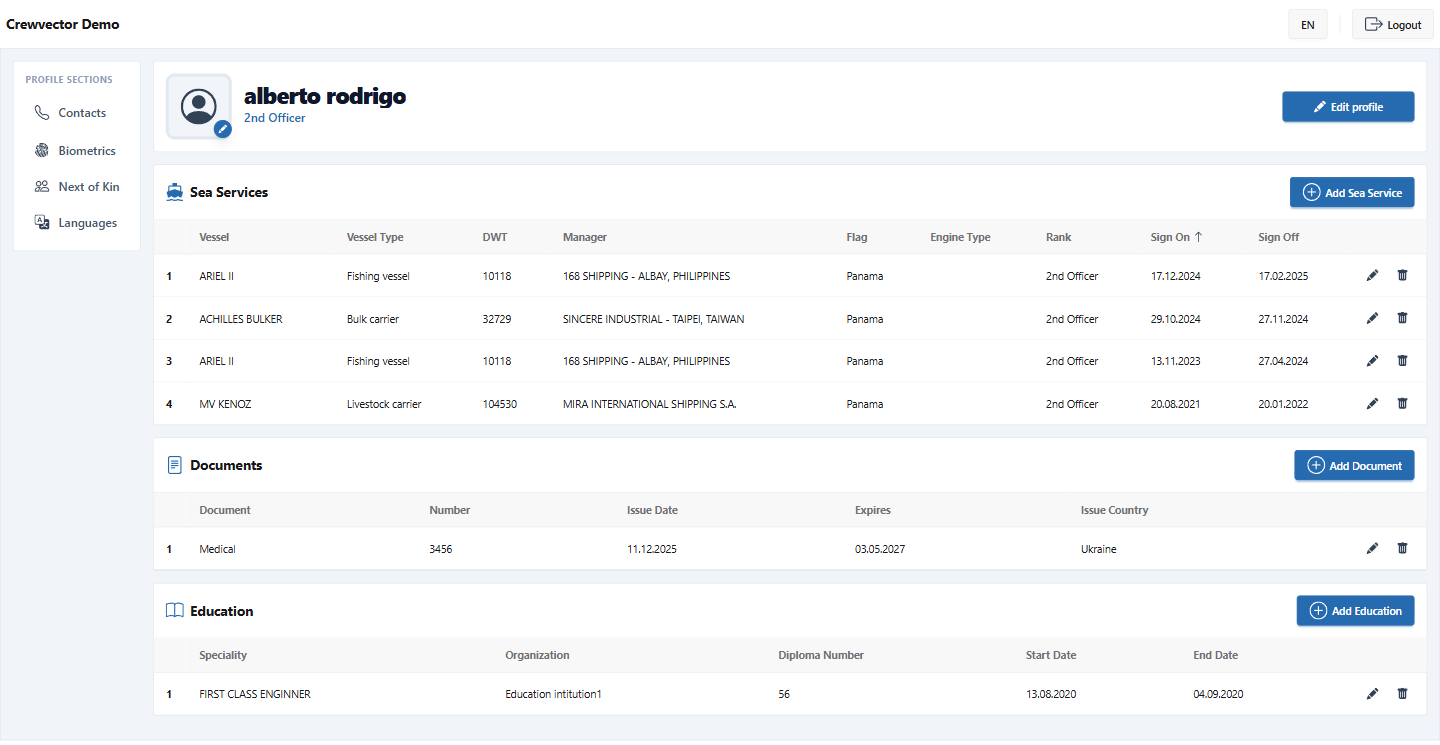 Online seafarer application form