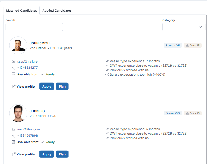 Explainable seafarer candidate matching score